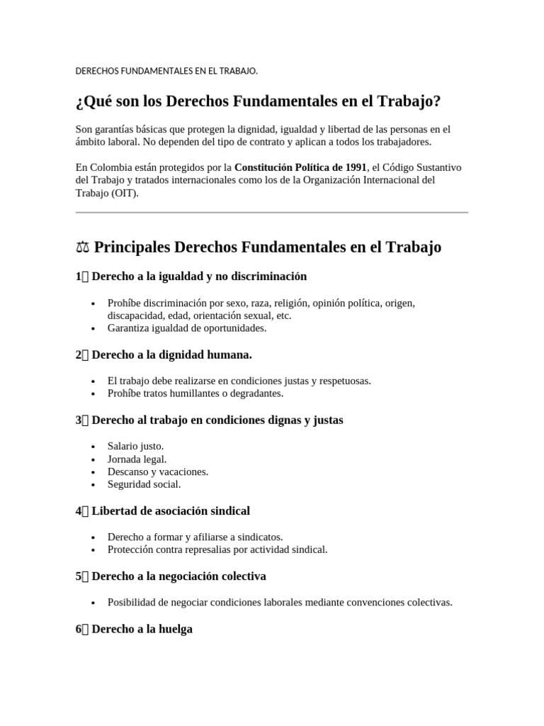1. Derechos Fundamentales en El Trabajo | PDF | Derecho laboral | Sindicato