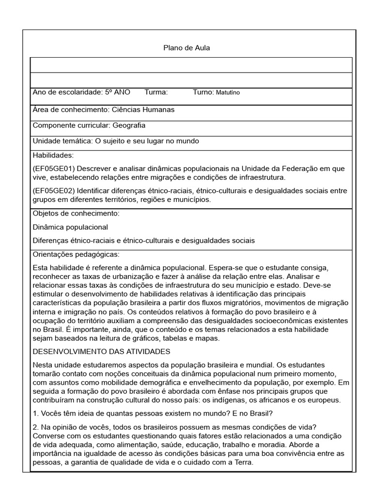 Plano de Aula Geo 0203 | PDF | Crescimento populacional | Nações Unidas