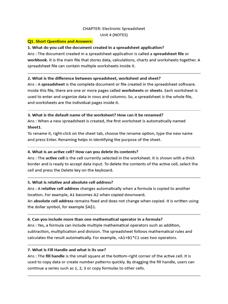 Digital Spreadsheet (NOTES) | PDF | Spreadsheet | Software Engineering