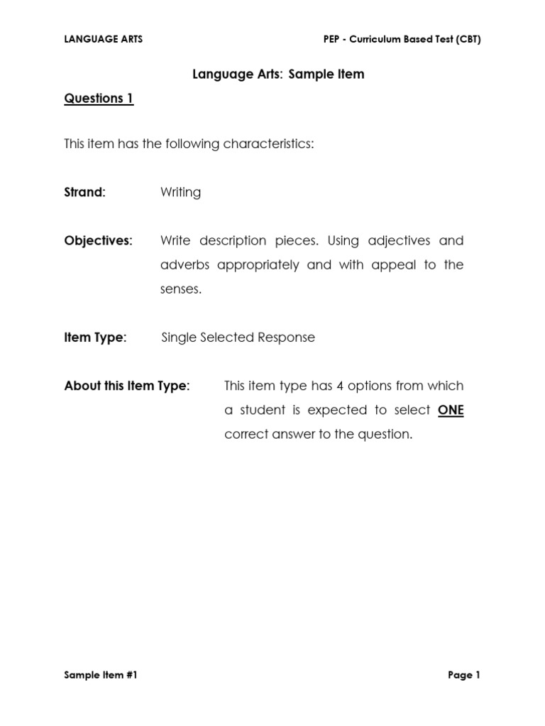 Language Arts Sample Item 1 | PDF