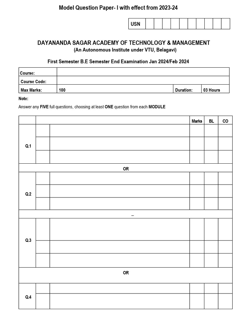 Pop - Dsatm Model Question Paper 1 | PDF | Computer Programming | Computing