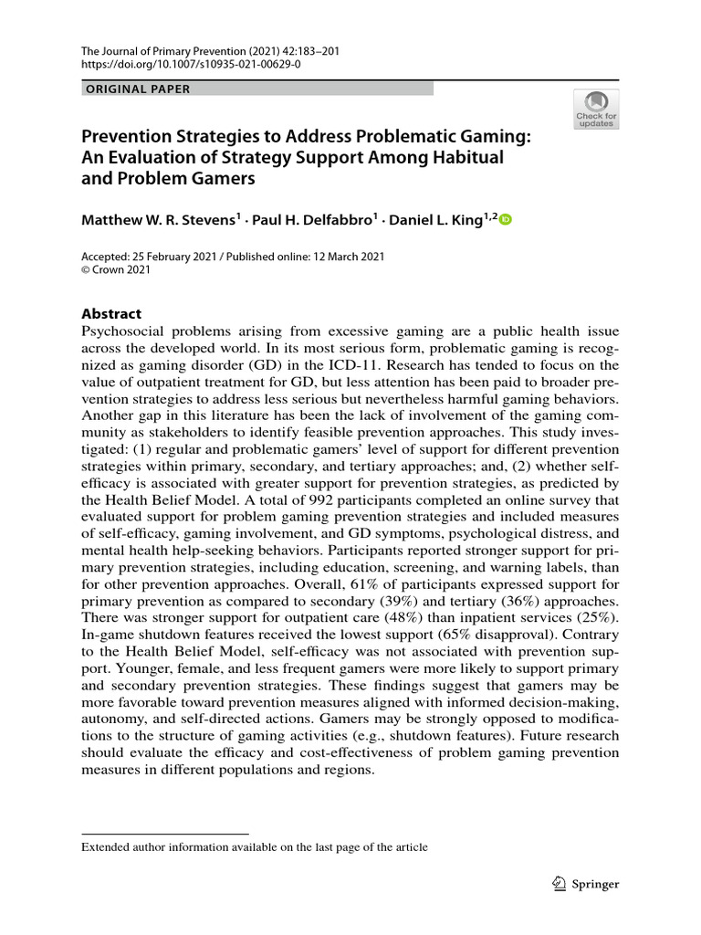 Prevention Strategies to Address Problematic Gaming | PDF | Mental ...