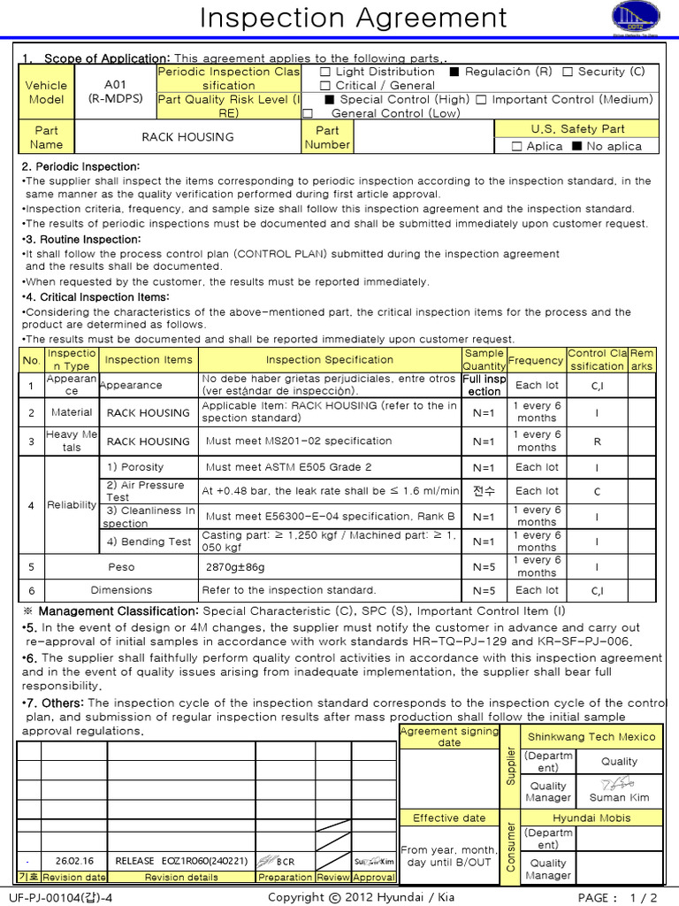Inspection Agreement LQ2 RACK | PDF | Reliability Engineering