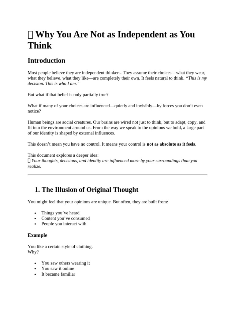 ? Why You Are Not as Independent as You Think | PDF | Thought | Psychology