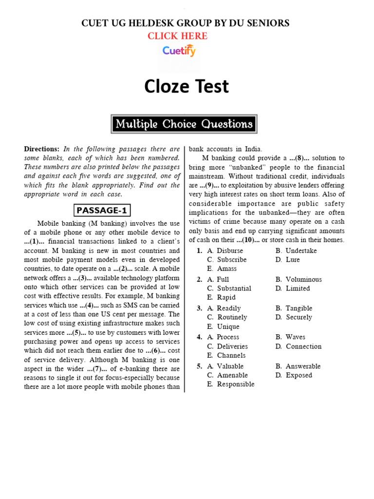 CloZe Test Practice @CUETIFY | PDF | Forecasting