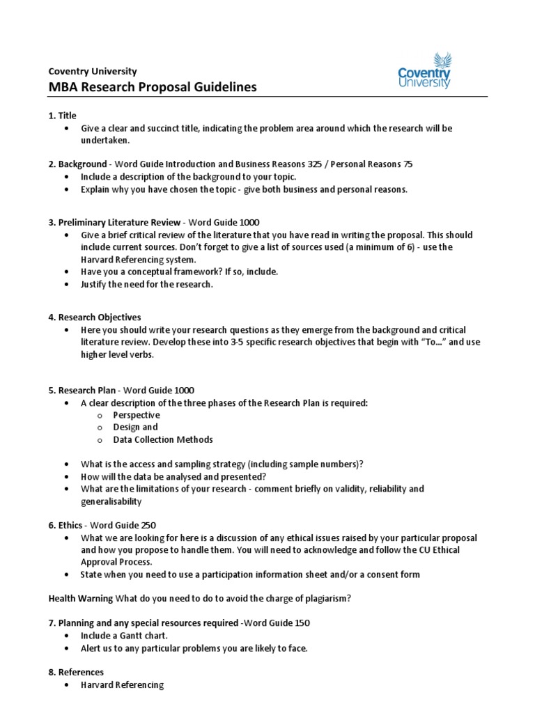 MBA Research Proposal Guidelines | PDF