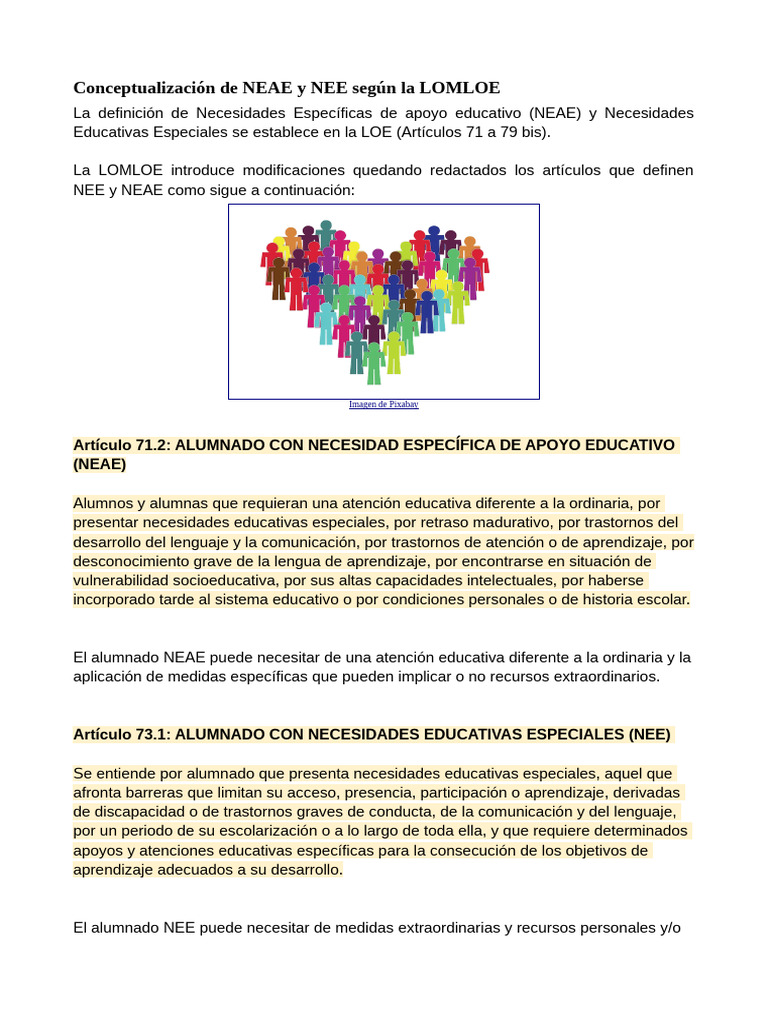 Conceptualización NEAE y NEE LOMLOE | PDF | Cognición | Aprendizaje
