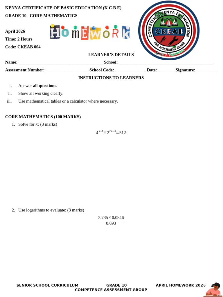 Grade 10 April 2026 Core Mathematics | PDF | Area | Sphere