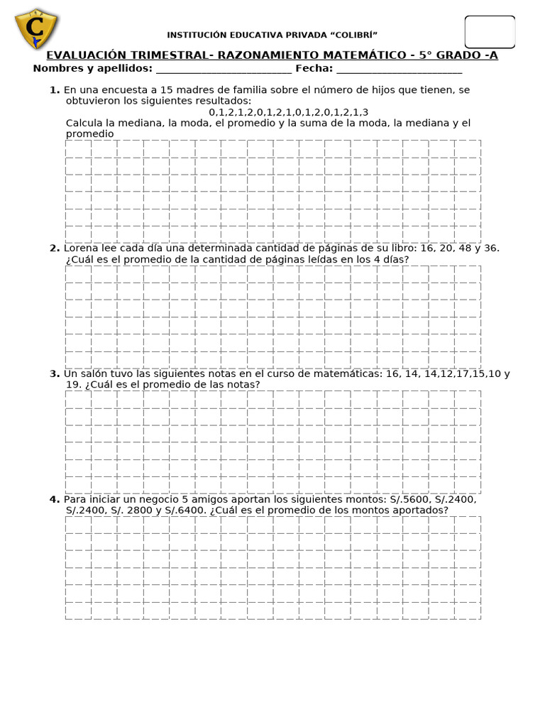 Etiii - Raz. Matemático Quinto Grado 3 Copias | PDF