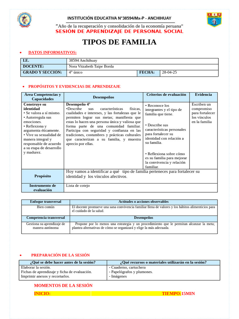 4° Ses PS Lun 28 Tipos de Familia Yessenia Carrasco 933623393 | PDF ...