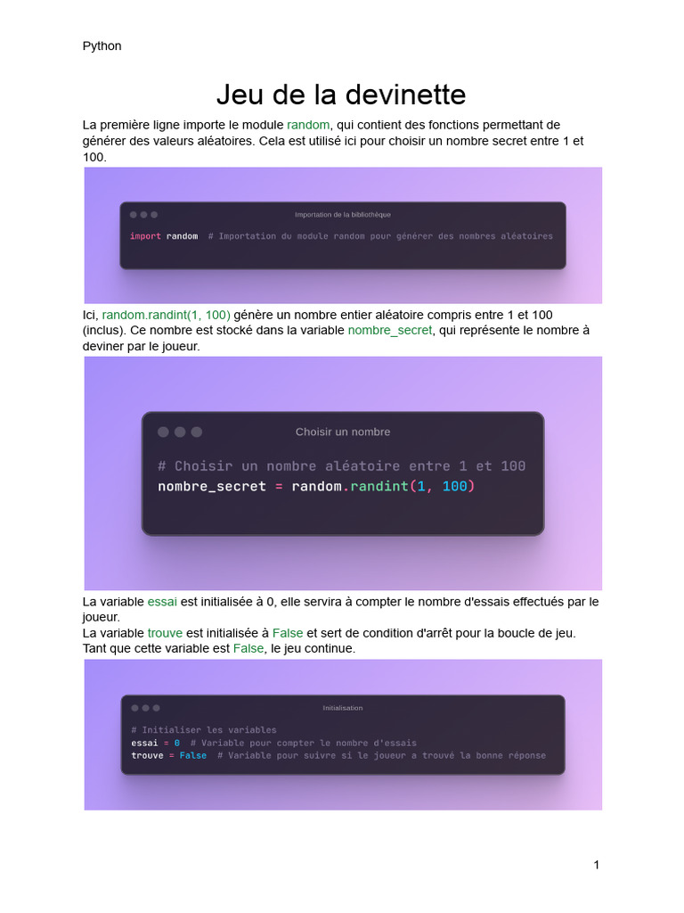 Jeu de La Devinette | PDF | Structure de contrôle | Python (Langage de ...