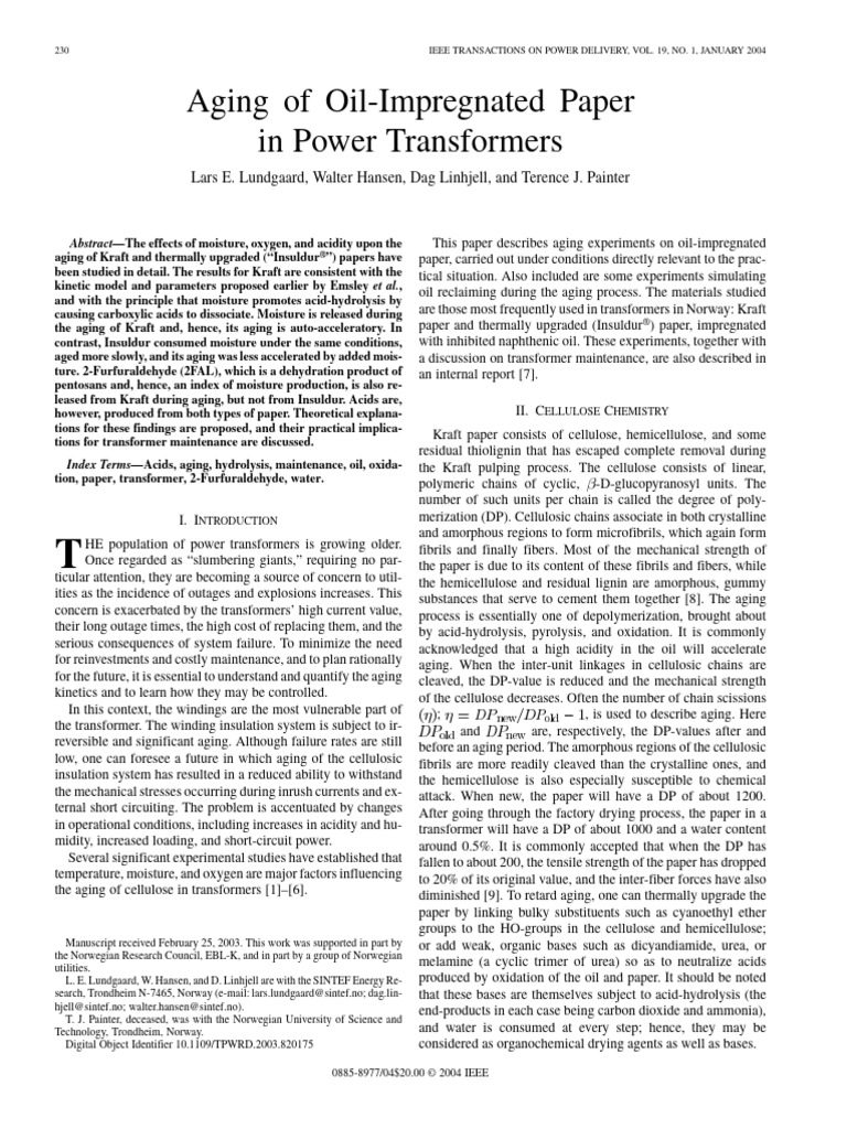 Aging of Oil-impregnated Paper in Power Transformers | PDF | Hydrolysis ...