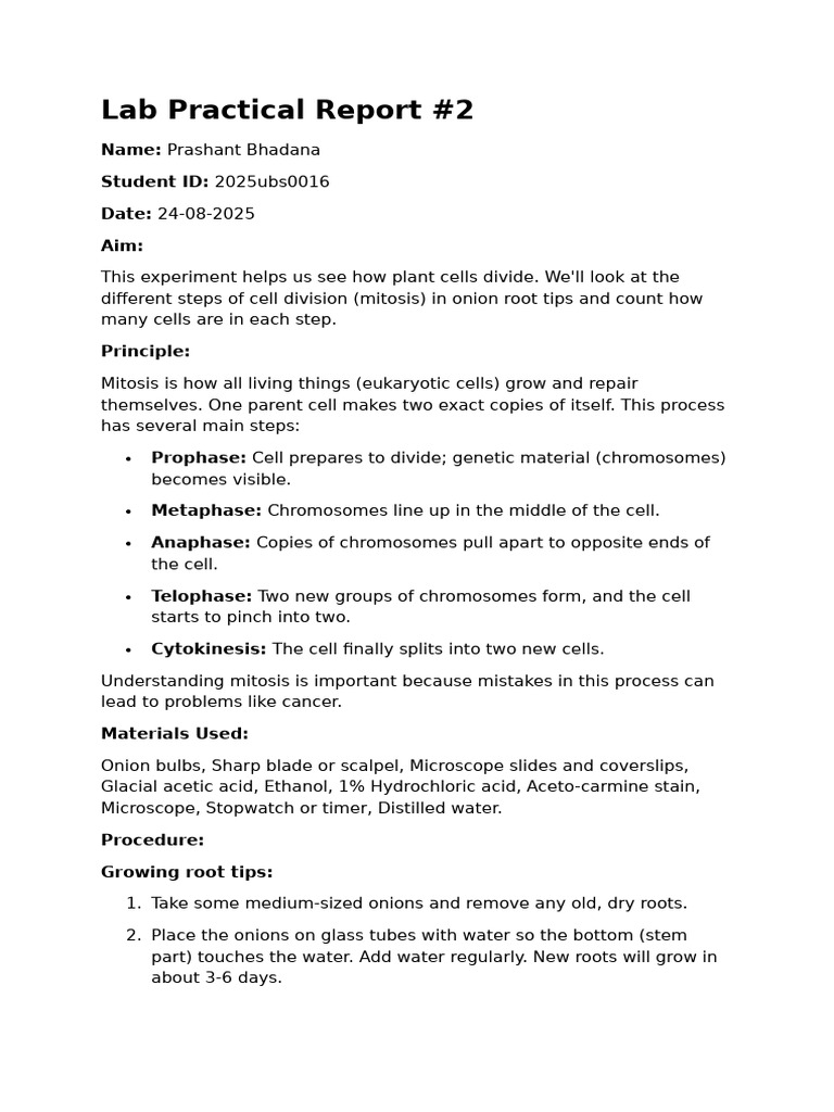 Lab Practical Report #2 | PDF | Mitosis | Biology