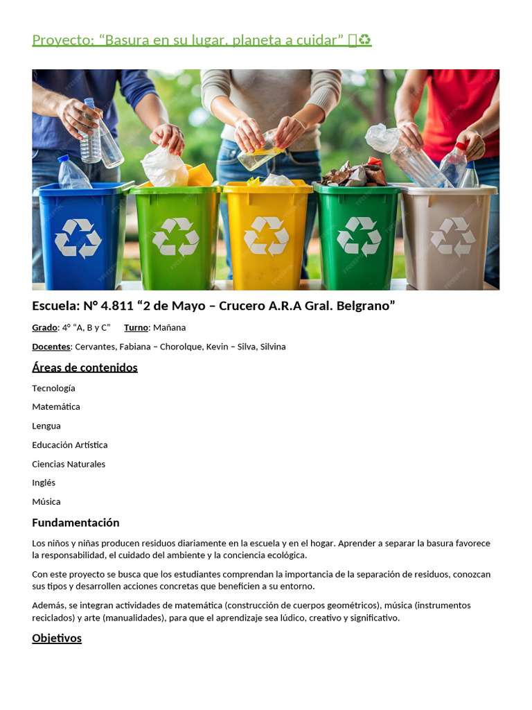 Proyecto de Naturales. Separcion de Basura | PDF | Residuos | Reciclaje