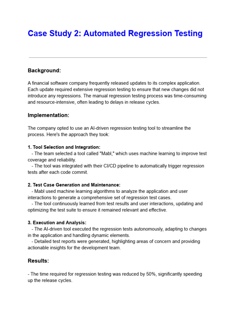 Case+Study+2 +Automated+Regression+Testing | PDF