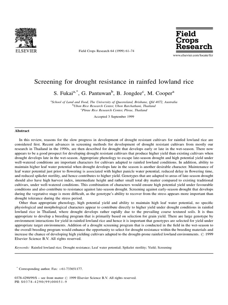 Screening for Drought Resistance in Rain | PDF | Rice | Plant Breeding