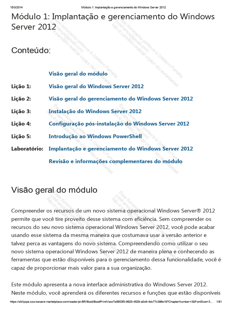Módulo 1_ Implantação e gerenciamento do Windows Server 2012 | PDF ...