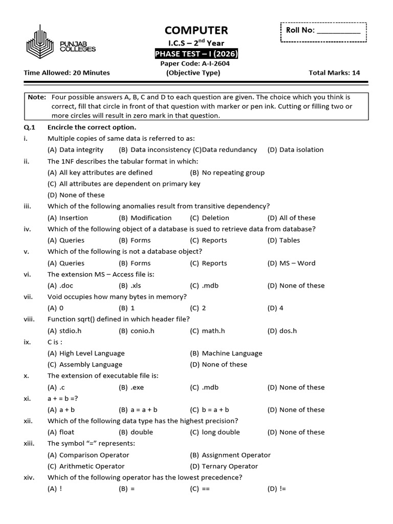Computer test - part II 2026 | PDF | Databases | Integer (Computer Science)