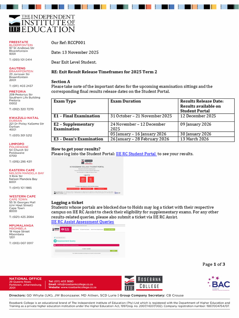 RC Letter to Exit Level Students 1763480736110 | PDF | Verification And ...