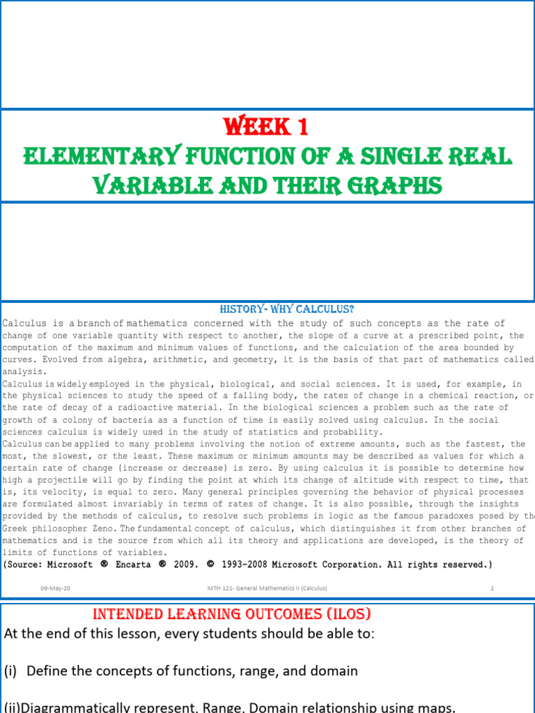 Module 1-Elementary Function of a Single Real Variable and Their Graphs ...