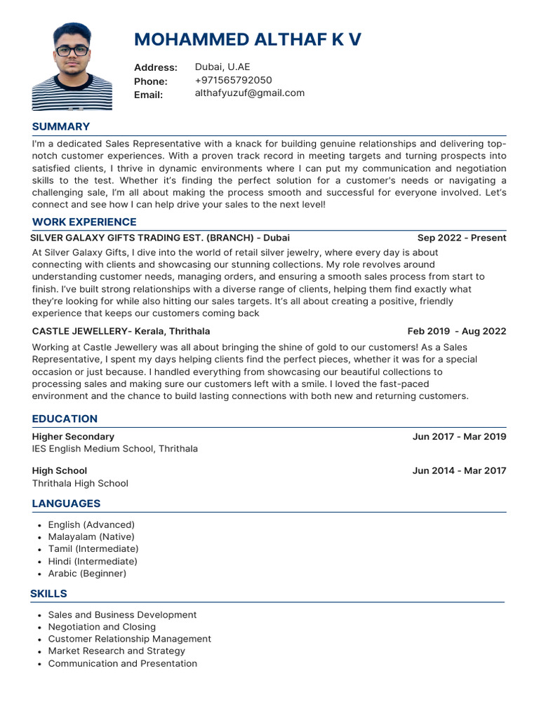 Mohammed Althaf k v - Cv | PDF