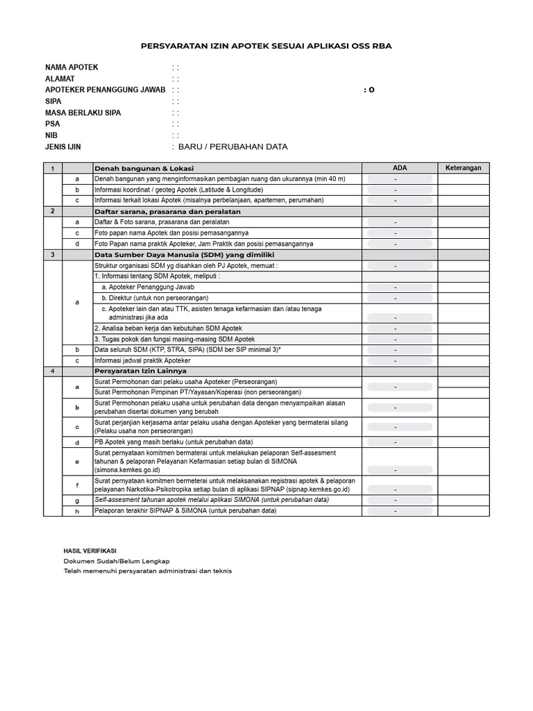 FORM OSS New Ceklist | PDF