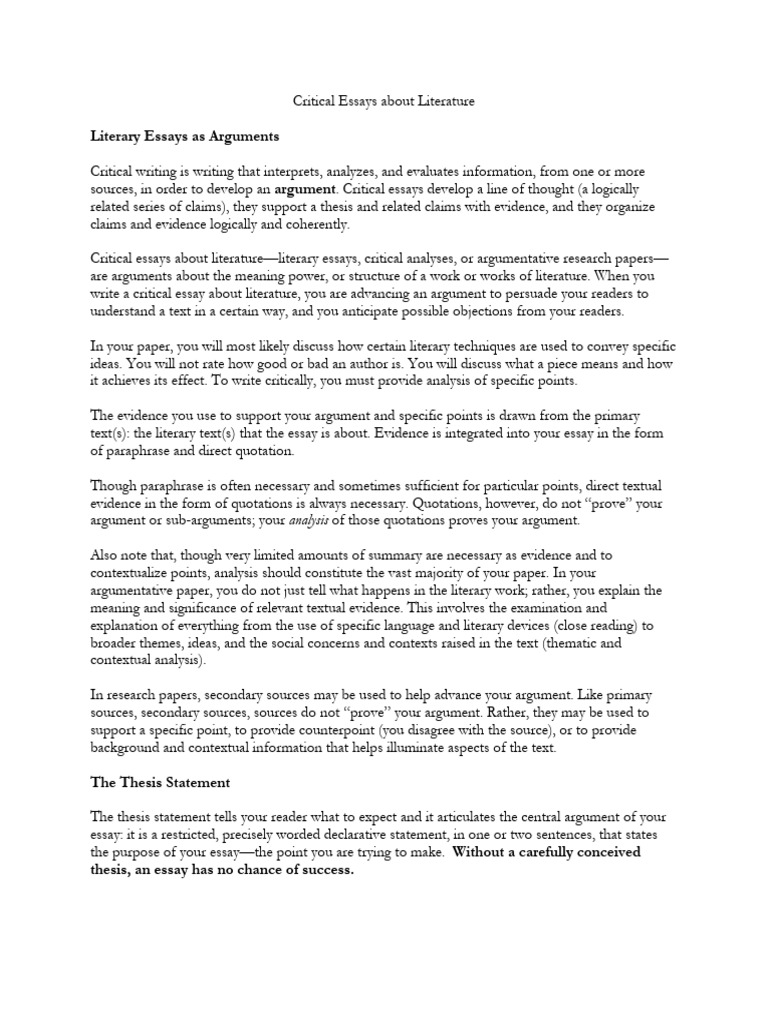 General Critical Essay Guidelines | PDF | Essays | Argument