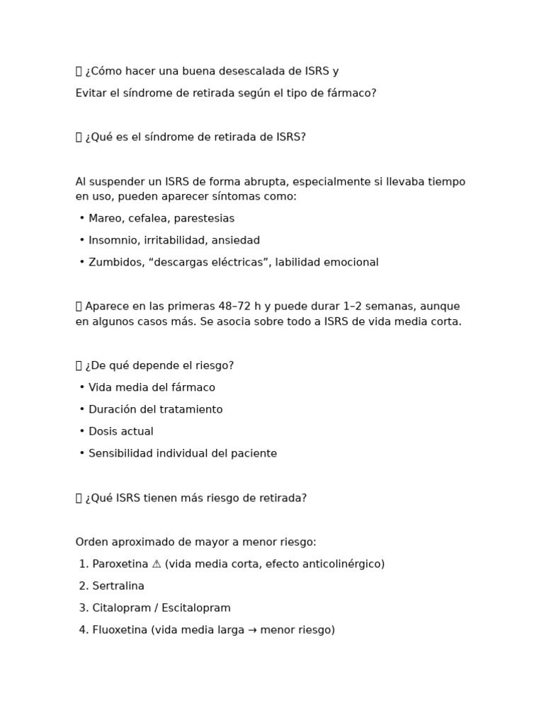 desescalada de ISRS | PDF | Inhibidor selectivo de la recaptación de ...