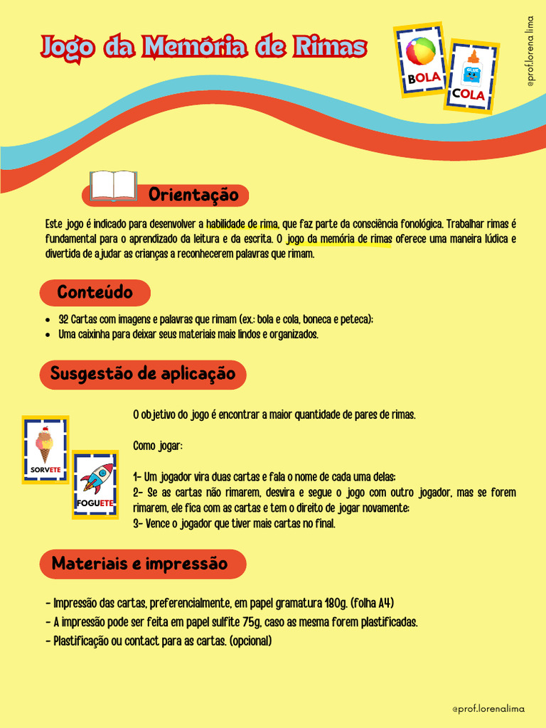 JOGO DA MEMÓRIA DE RIMAS(2) | PDF