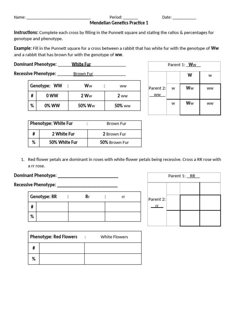 Mendelian Genetics Practice 1 | PDF | Dominance (Genetics) | Genotype