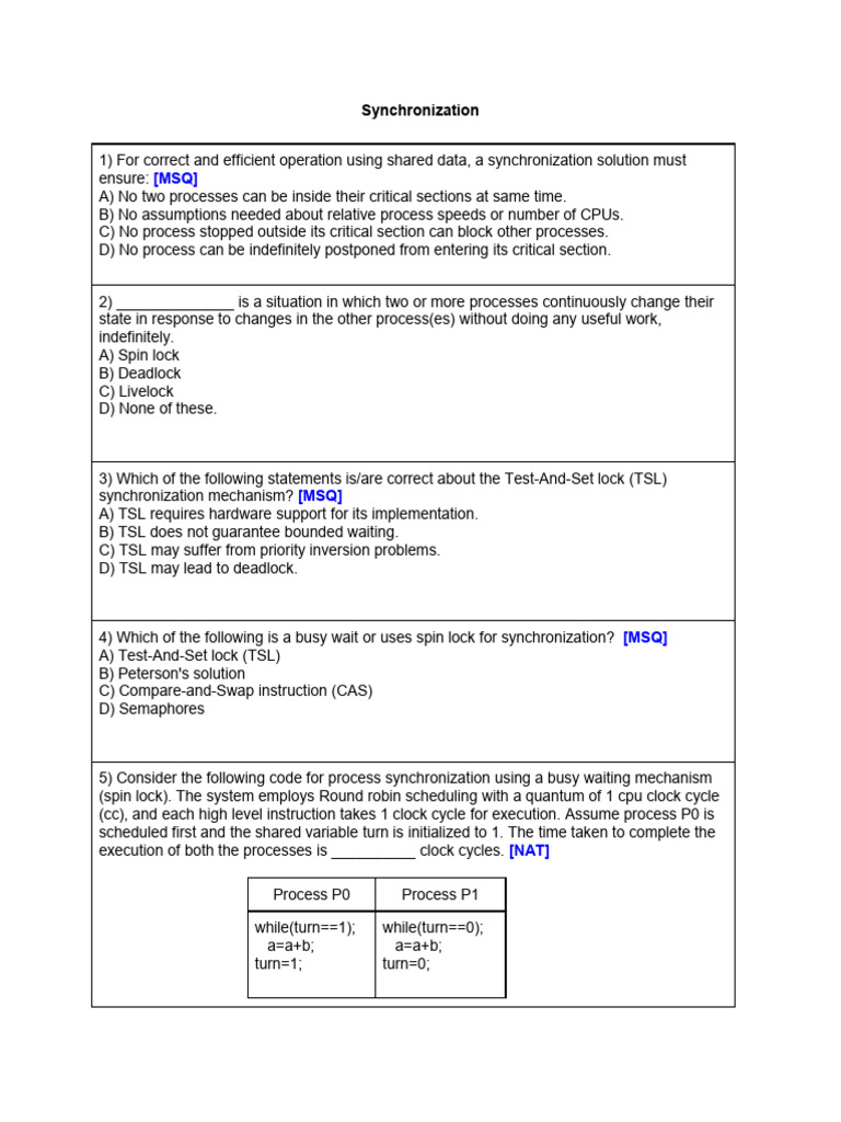 03. Synchronization Practice Questions | PDF | Synchronization ...