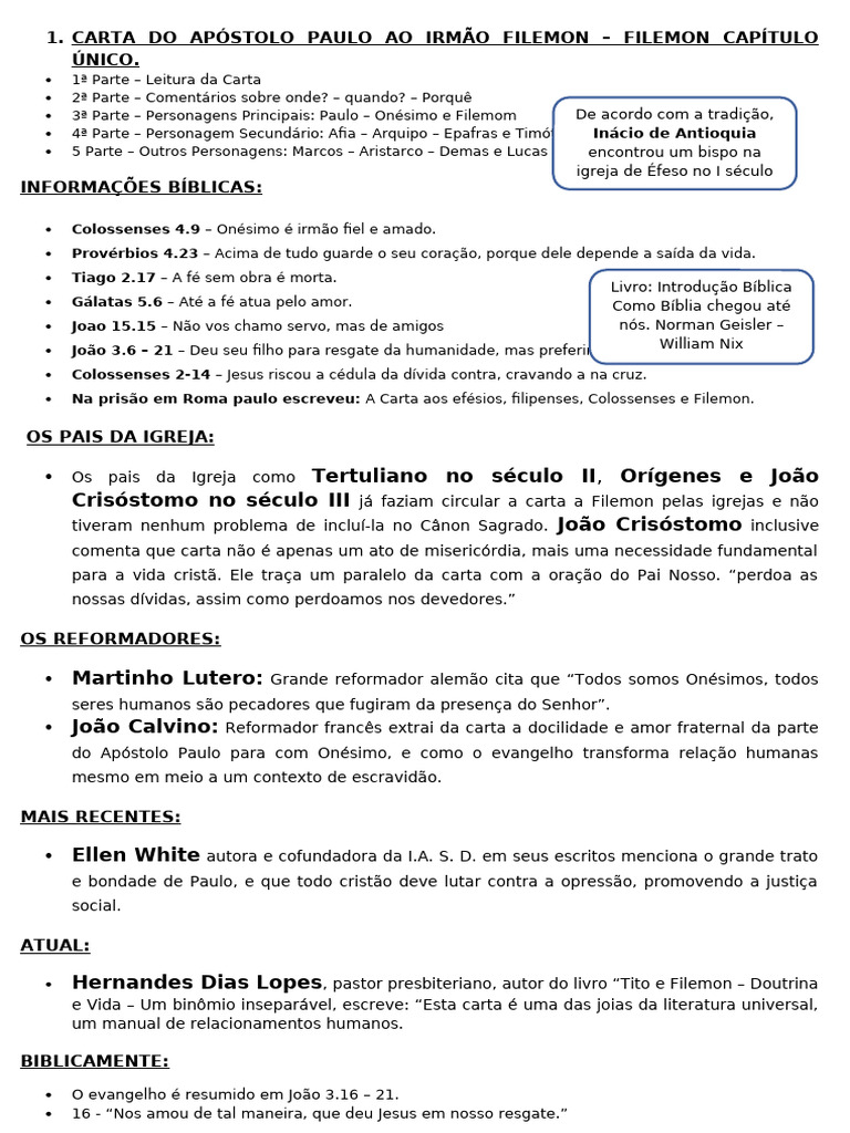 Carta Do Apóstolo Paulo Ao Irmão Filemon | PDF | Epístola a Filemon ...