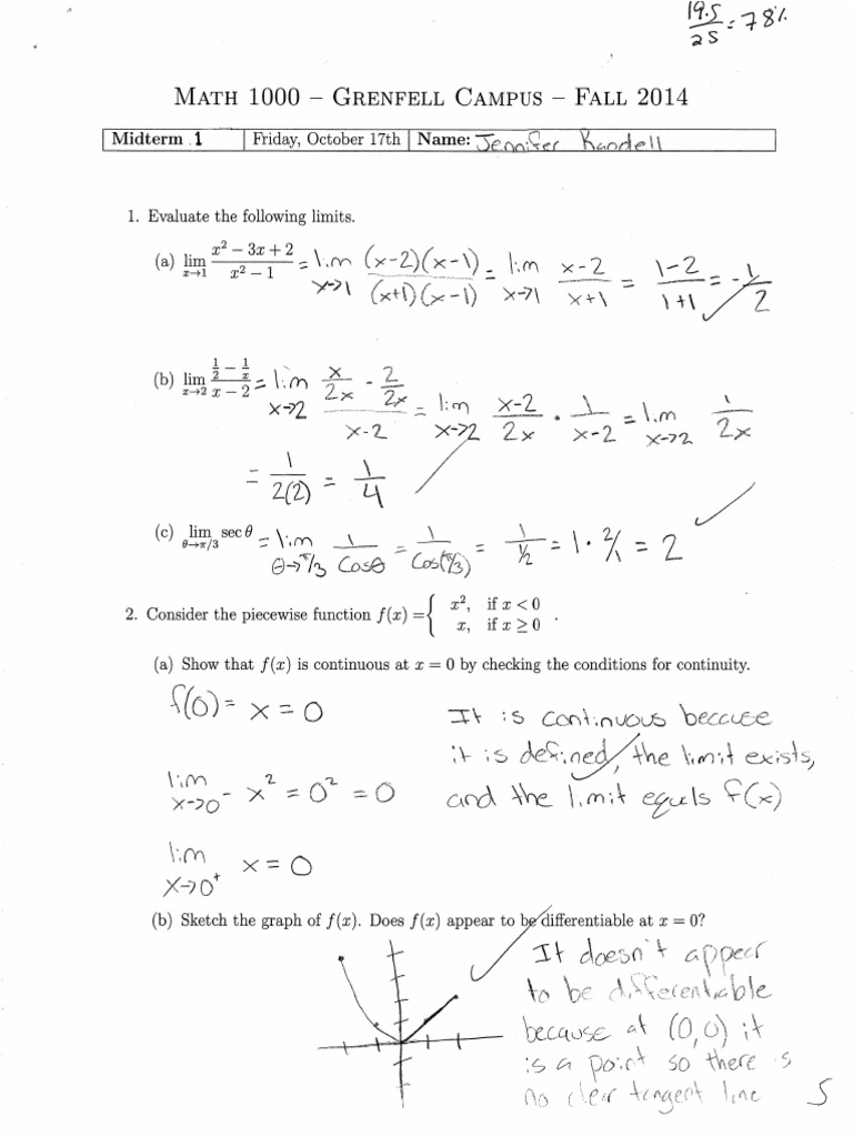 Calculus 1 Midterm 1 | PDF
