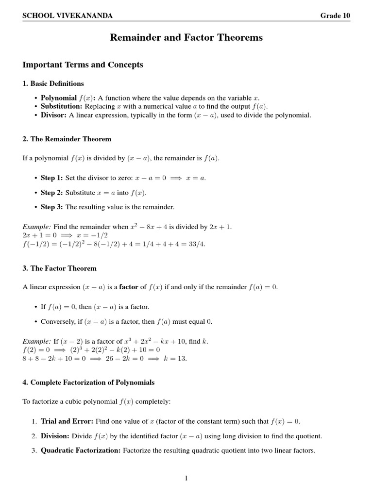 G10 Factorization of Polynomials Formulas Worksheet (1) | PDF ...