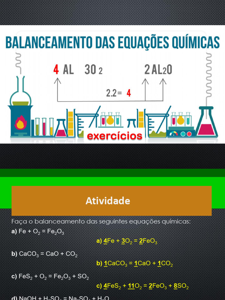 Balanceamento de Equações Quimicas - Exercícios | PDF | Cálcio | Grupos ...