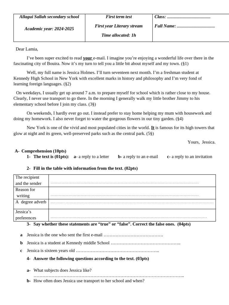 1 L 4 First Term Test | PDF | Linguistics