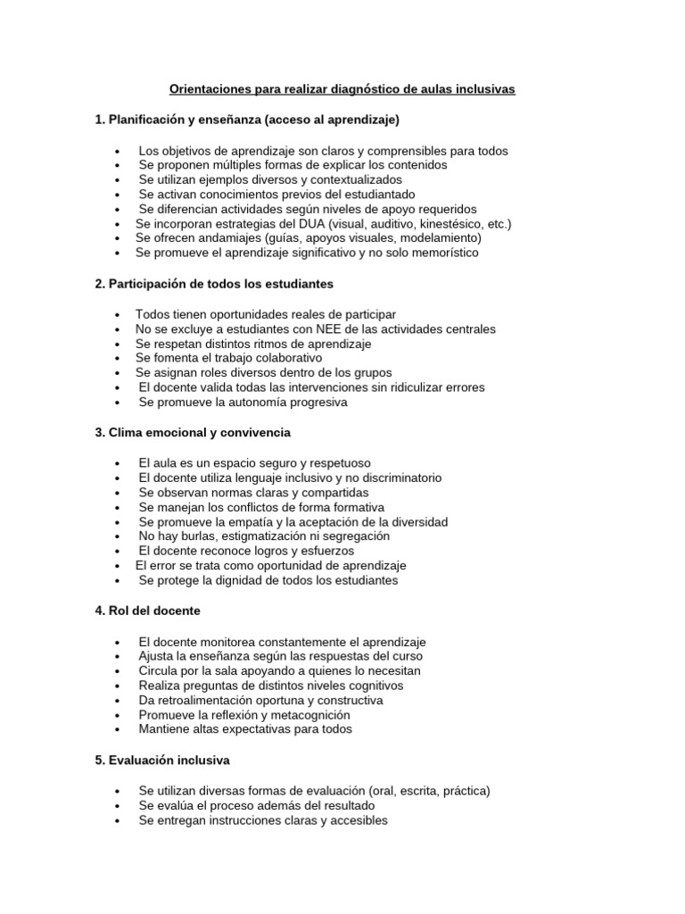 Orientaciones para realizar diagnóstico de aulas inclusivas | PDF ...