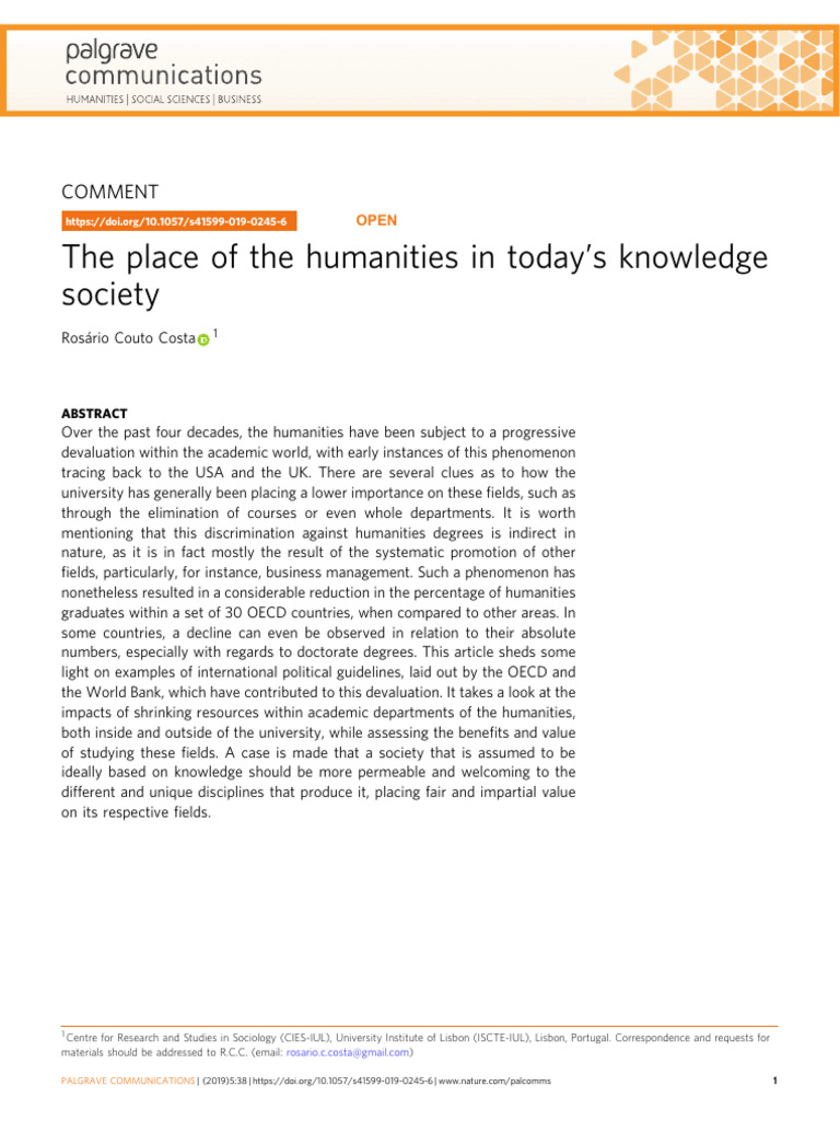 Place of Humanities | PDF | Humanities | Knowledge