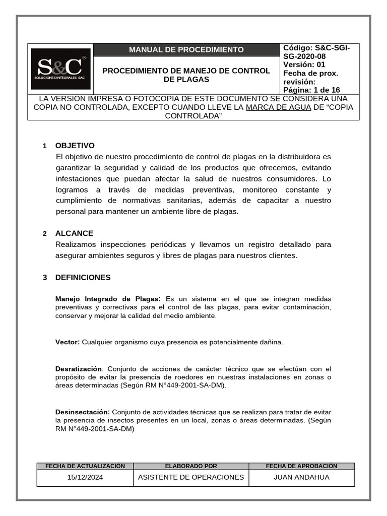 Procedimiento de Manejo de Control de Plagas | PDF | Pesticida ...