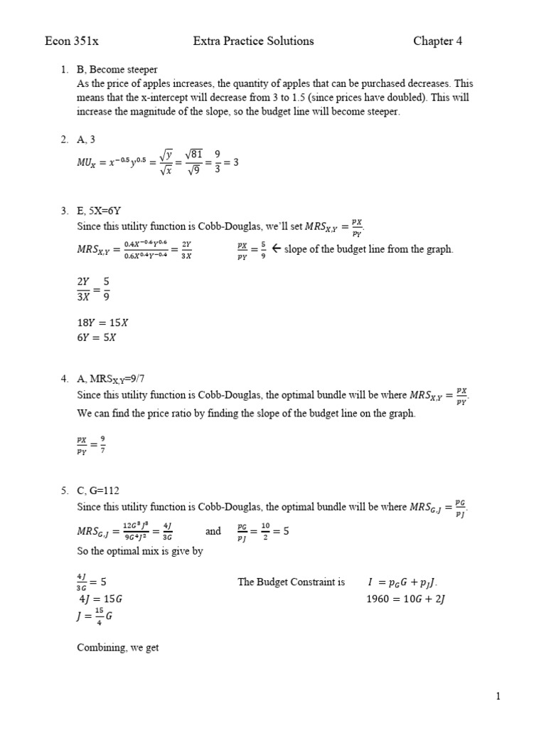 Extra Practice 4 Solutions | PDF | Elasticity (Economics) | Demand