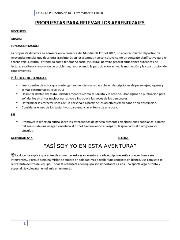 Propuestas para Relevar Los Aprendizajes 2026 - 4° PDL | PDF ...