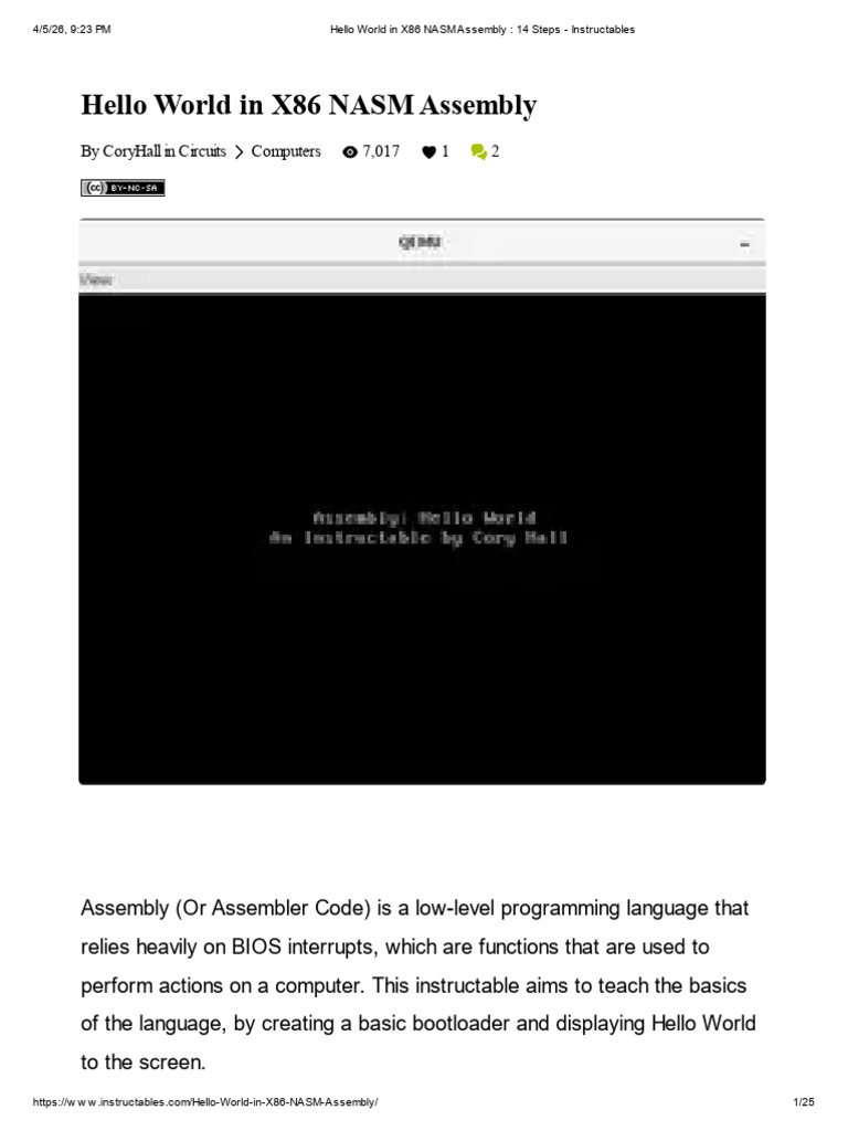 Hello World in X86 NASM Assembly _ 14 Steps - Instructables | PDF