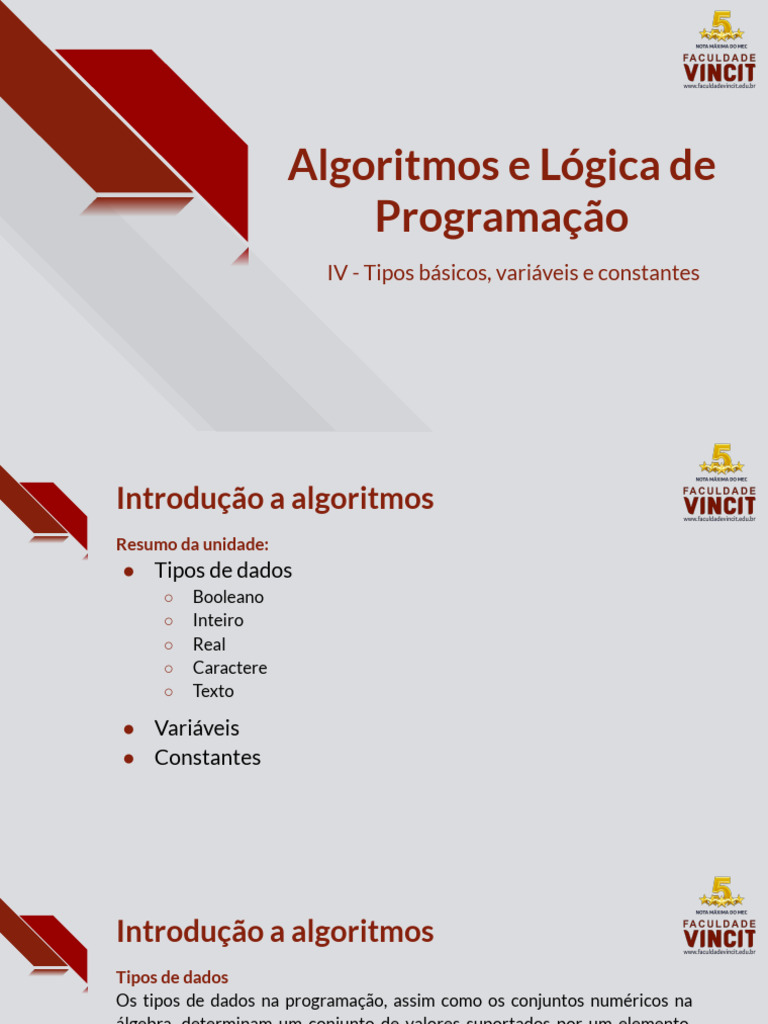 Aula 04 - Tipos Básicos, Variáveis e Constantes | PDF | Tipo de dados ...