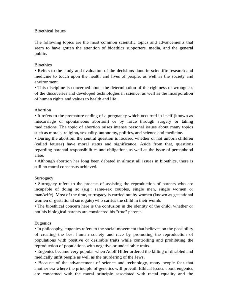 Bioethical Issues | PDF | Surrogacy | Genetically Modified Organism