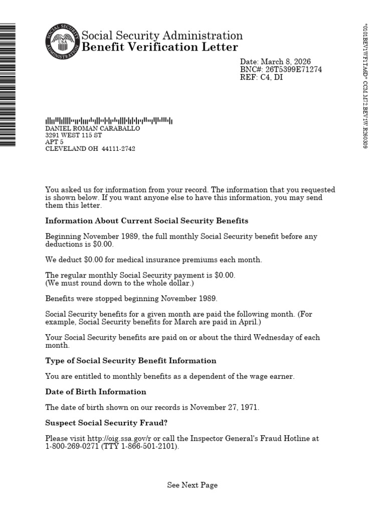 Benefit Verification Letter | PDF