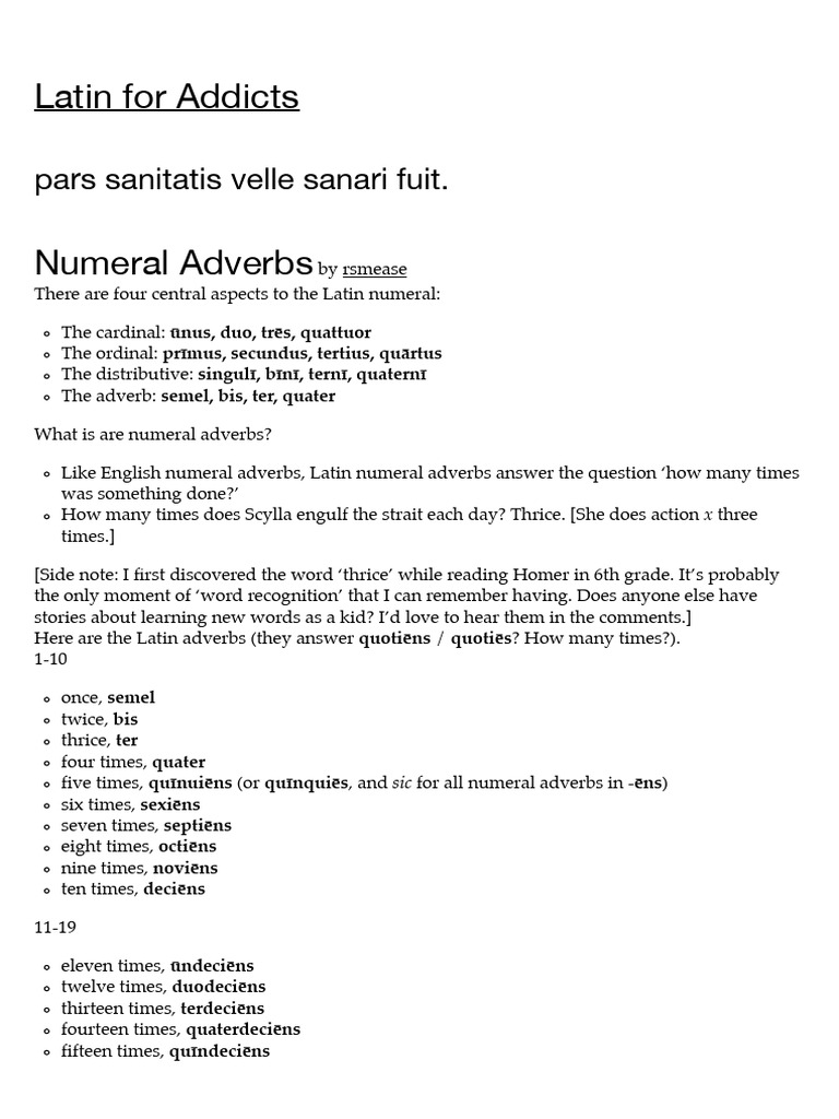 Numeral Adverbs in Latin (Latinforaddicts.wordpress.com) | PDF ...