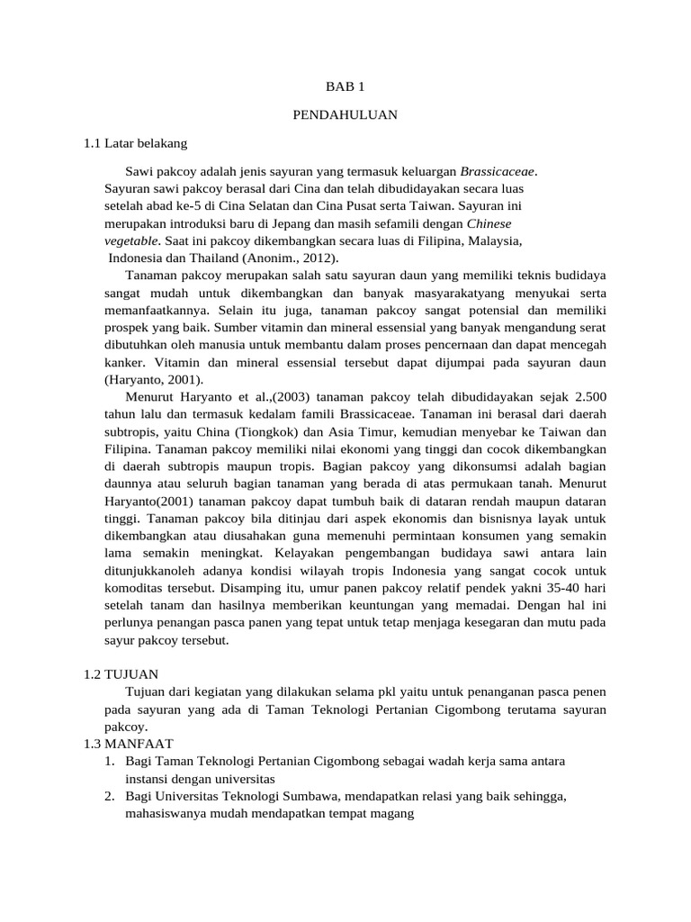 Laporan PKL TTP Pasca Penen Pakcoy | PDF