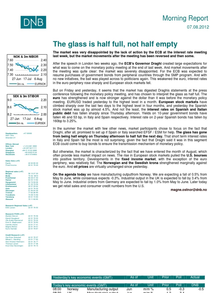 The Glass Is Half Full, Not Half Empty: Morning Report | PDF ...