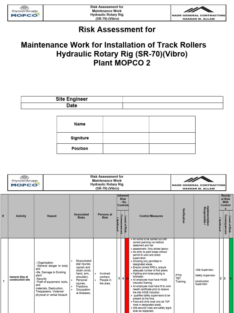 Risk Assessment for (SR -70) (Vibro)(N.G.C) | PDF | Crane (Machine ...
