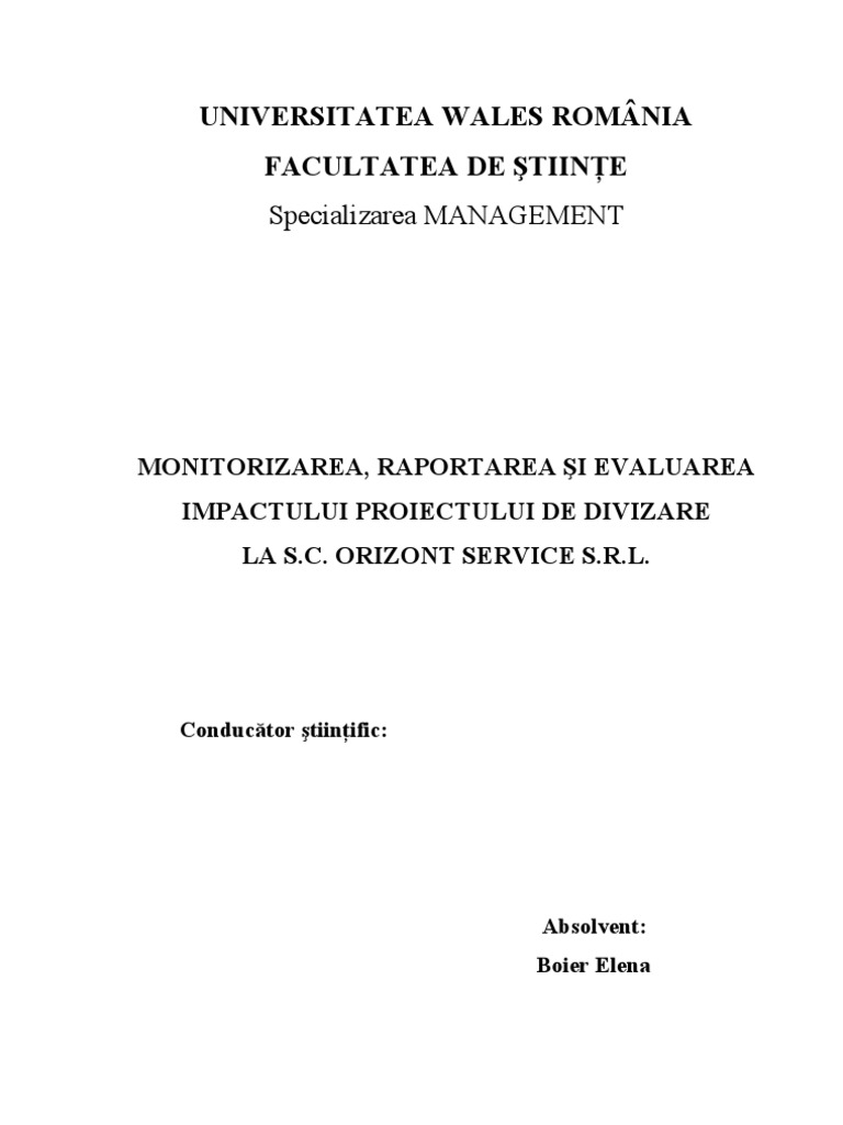 Monitorizarea Proiectului de Divizare Al Firmei | PDF